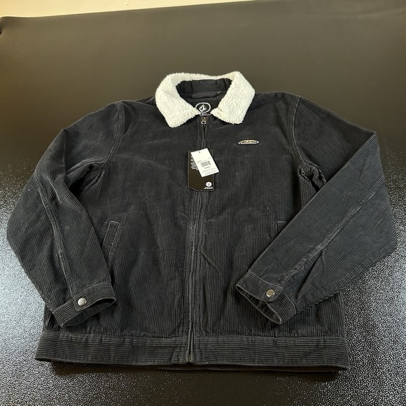 Volcom Halecrest Corduroy Jacket Mens Small Black Full Zip Trucker Outdoor NEW - Picture 1 of 9